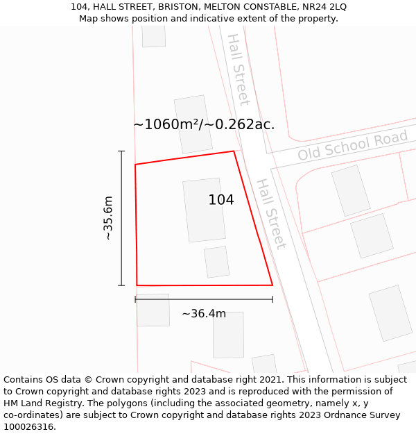 104, HALL STREET, BRISTON, MELTON CONSTABLE, NR24 2LQ: Plot and title map