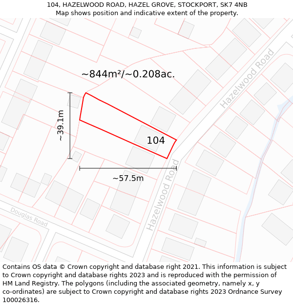 104, HAZELWOOD ROAD, HAZEL GROVE, STOCKPORT, SK7 4NB: Plot and title map