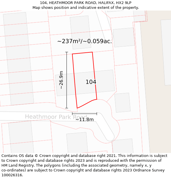 104, HEATHMOOR PARK ROAD, HALIFAX, HX2 9LP: Plot and title map