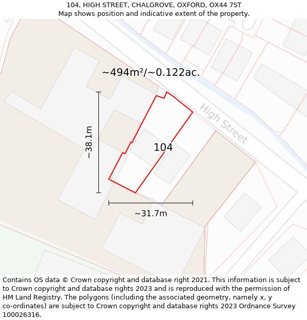 104, HIGH STREET, CHALGROVE, OXFORD, OX44 7ST: Plot and title map