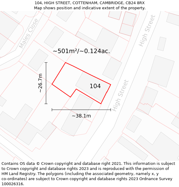 104, HIGH STREET, COTTENHAM, CAMBRIDGE, CB24 8RX: Plot and title map