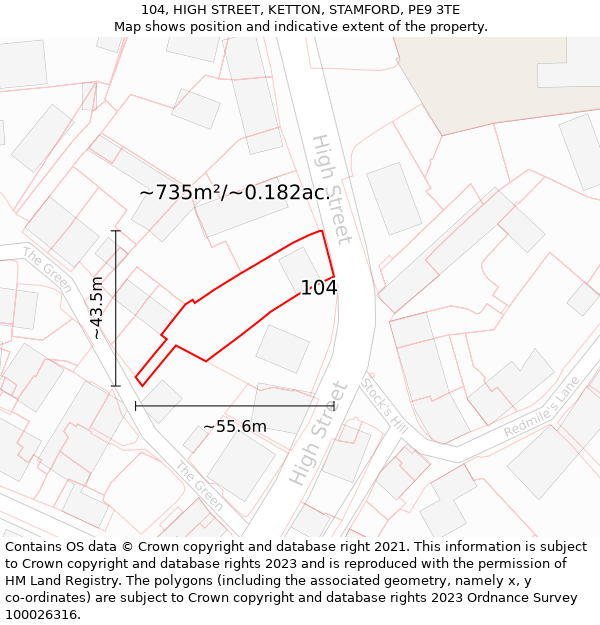 104, HIGH STREET, KETTON, STAMFORD, PE9 3TE: Plot and title map