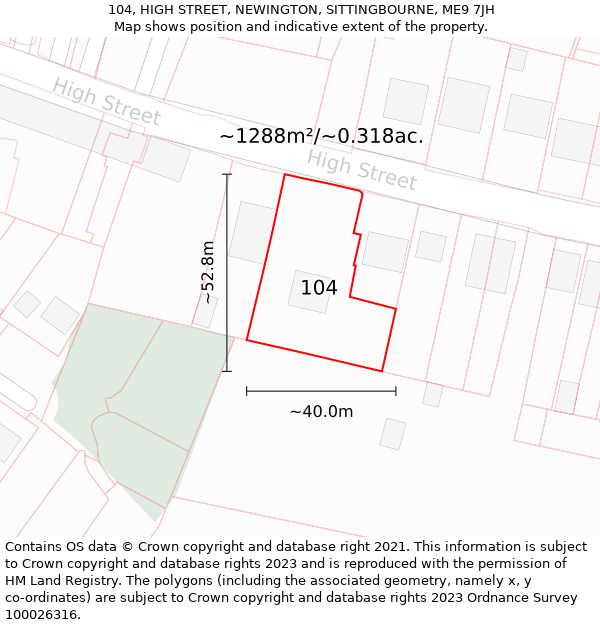 104, HIGH STREET, NEWINGTON, SITTINGBOURNE, ME9 7JH: Plot and title map