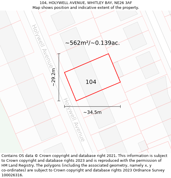 104, HOLYWELL AVENUE, WHITLEY BAY, NE26 3AF: Plot and title map