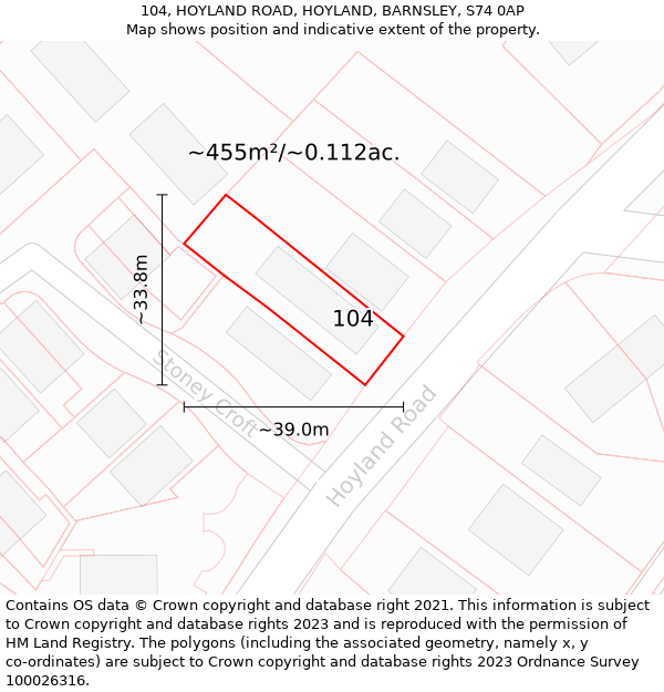 104, HOYLAND ROAD, HOYLAND, BARNSLEY, S74 0AP: Plot and title map