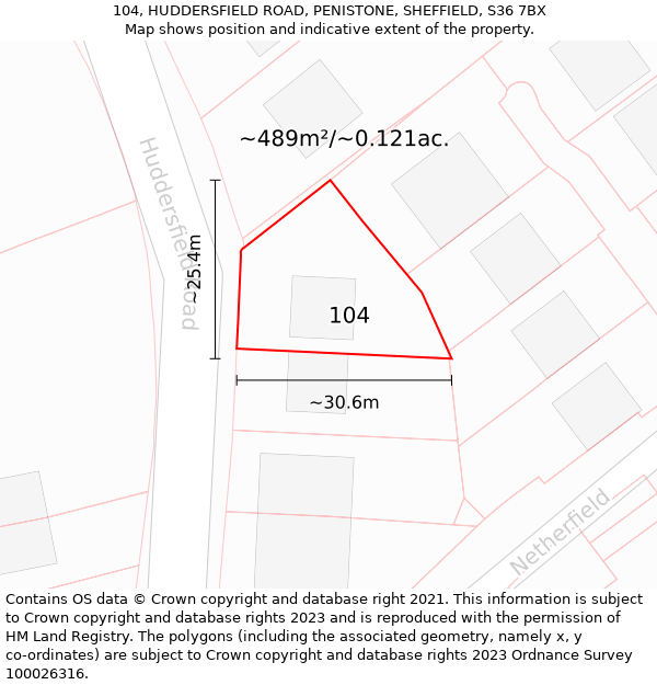 104, HUDDERSFIELD ROAD, PENISTONE, SHEFFIELD, S36 7BX: Plot and title map