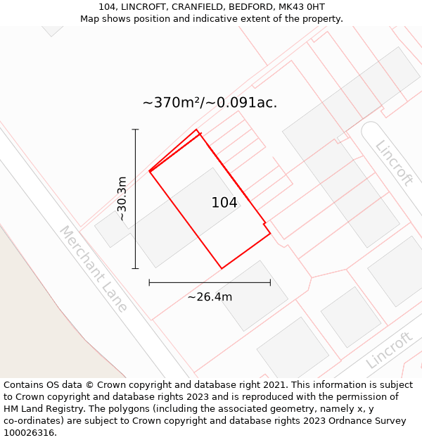 104, LINCROFT, CRANFIELD, BEDFORD, MK43 0HT: Plot and title map