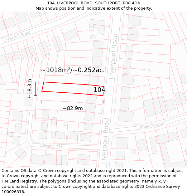 104, LIVERPOOL ROAD, SOUTHPORT, PR8 4DA: Plot and title map