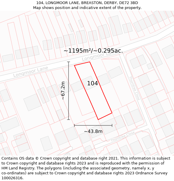 104, LONGMOOR LANE, BREASTON, DERBY, DE72 3BD: Plot and title map