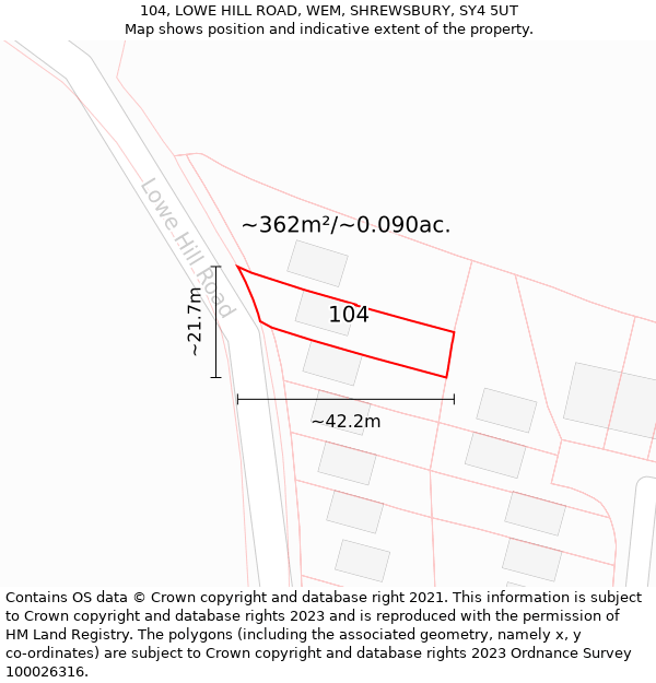 104, LOWE HILL ROAD, WEM, SHREWSBURY, SY4 5UT: Plot and title map