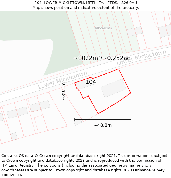 104, LOWER MICKLETOWN, METHLEY, LEEDS, LS26 9AU: Plot and title map
