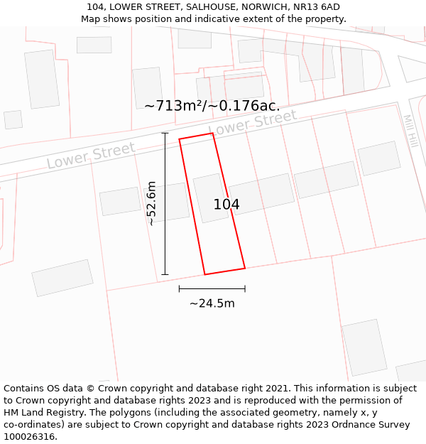 104, LOWER STREET, SALHOUSE, NORWICH, NR13 6AD: Plot and title map