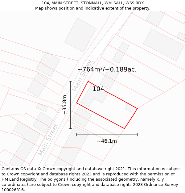 104, MAIN STREET, STONNALL, WALSALL, WS9 9DX: Plot and title map