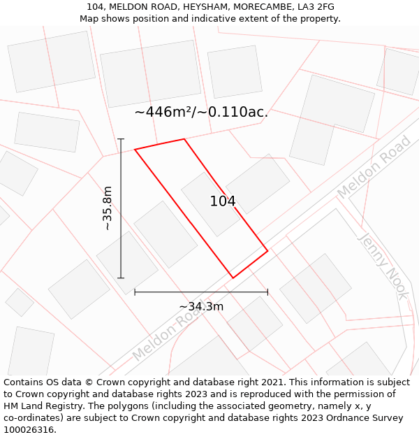 104, MELDON ROAD, HEYSHAM, MORECAMBE, LA3 2FG: Plot and title map