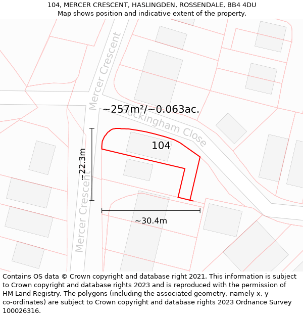 104, MERCER CRESCENT, HASLINGDEN, ROSSENDALE, BB4 4DU: Plot and title map