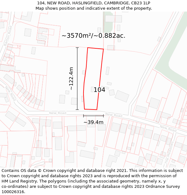 104, NEW ROAD, HASLINGFIELD, CAMBRIDGE, CB23 1LP: Plot and title map