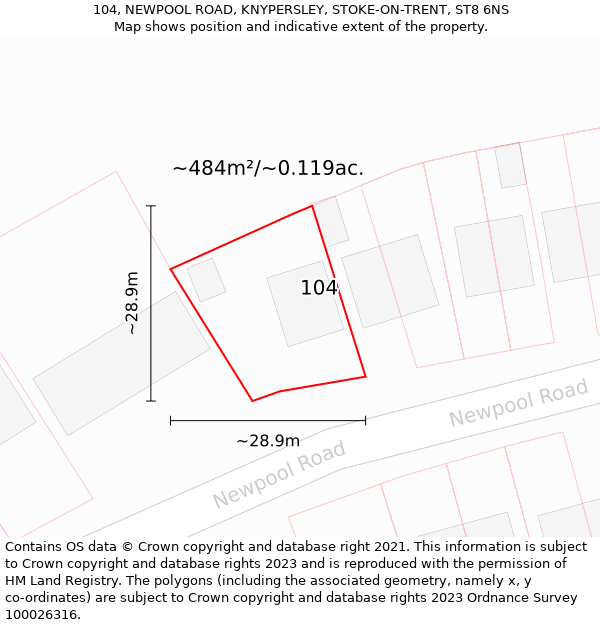 104, NEWPOOL ROAD, KNYPERSLEY, STOKE-ON-TRENT, ST8 6NS: Plot and title map