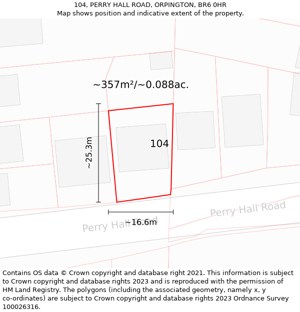 104, PERRY HALL ROAD, ORPINGTON, BR6 0HR: Plot and title map