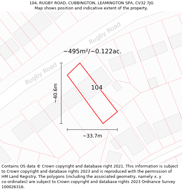 104, RUGBY ROAD, CUBBINGTON, LEAMINGTON SPA, CV32 7JG: Plot and title map