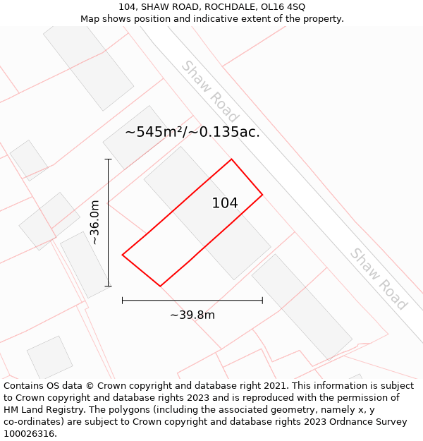 104, SHAW ROAD, ROCHDALE, OL16 4SQ: Plot and title map