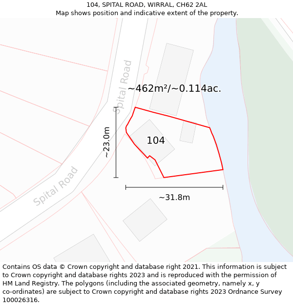 104, SPITAL ROAD, WIRRAL, CH62 2AL: Plot and title map