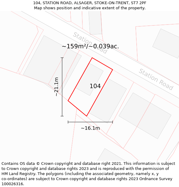 104, STATION ROAD, ALSAGER, STOKE-ON-TRENT, ST7 2PF: Plot and title map