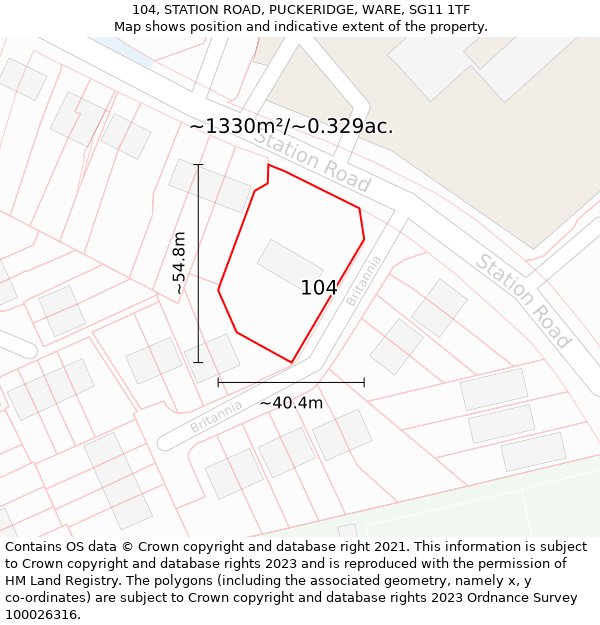 104, STATION ROAD, PUCKERIDGE, WARE, SG11 1TF: Plot and title map