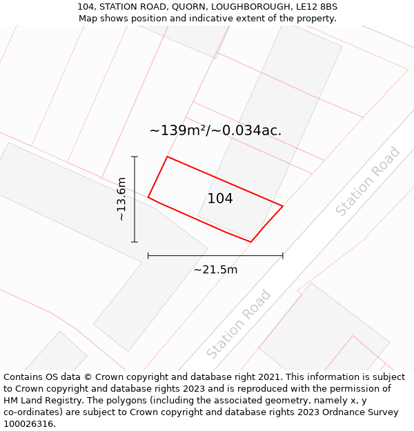 104, STATION ROAD, QUORN, LOUGHBOROUGH, LE12 8BS: Plot and title map