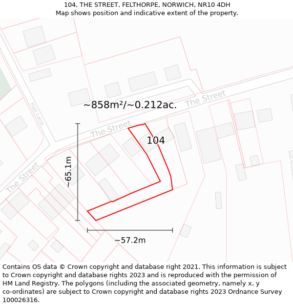 104, THE STREET, FELTHORPE, NORWICH, NR10 4DH: Plot and title map