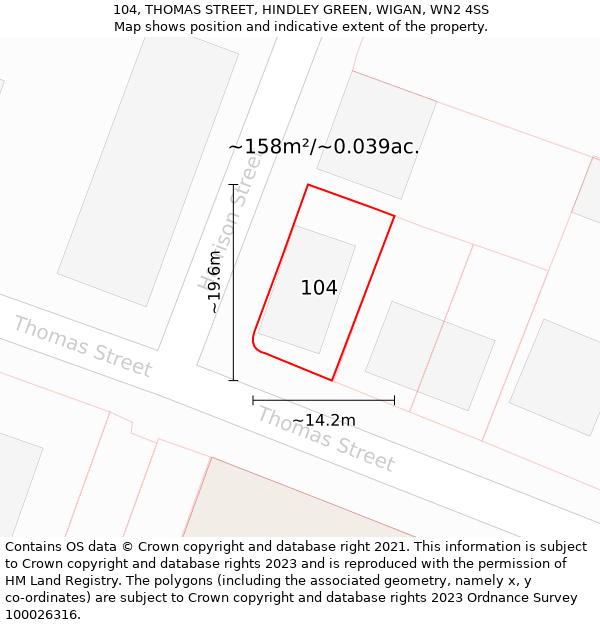 104, THOMAS STREET, HINDLEY GREEN, WIGAN, WN2 4SS: Plot and title map