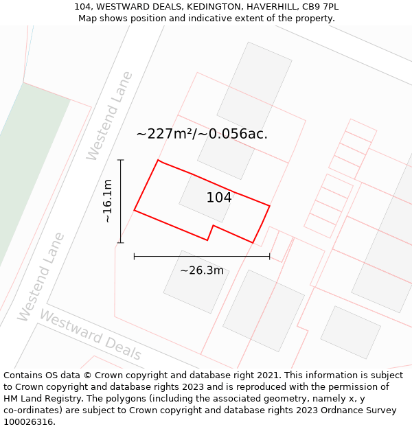 104, WESTWARD DEALS, KEDINGTON, HAVERHILL, CB9 7PL: Plot and title map