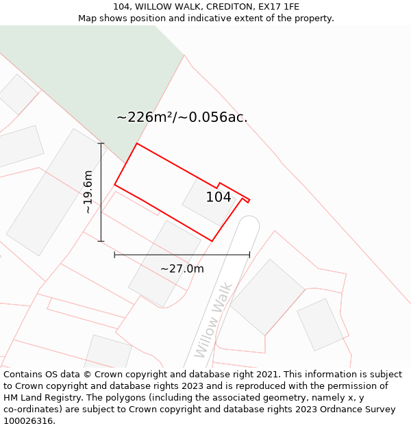 104, WILLOW WALK, CREDITON, EX17 1FE: Plot and title map