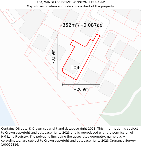 104, WINDLASS DRIVE, WIGSTON, LE18 4NW: Plot and title map