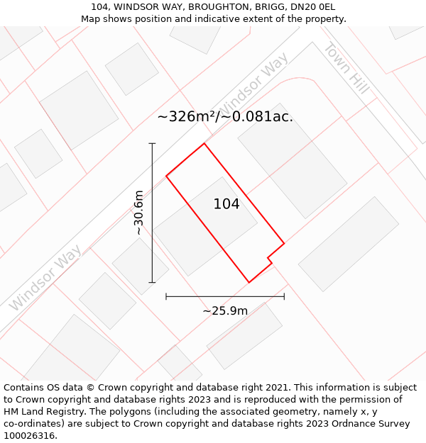 104, WINDSOR WAY, BROUGHTON, BRIGG, DN20 0EL: Plot and title map