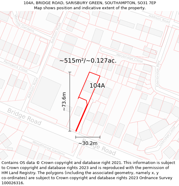 104A, BRIDGE ROAD, SARISBURY GREEN, SOUTHAMPTON, SO31 7EP: Plot and title map