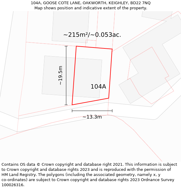 104A, GOOSE COTE LANE, OAKWORTH, KEIGHLEY, BD22 7NQ: Plot and title map