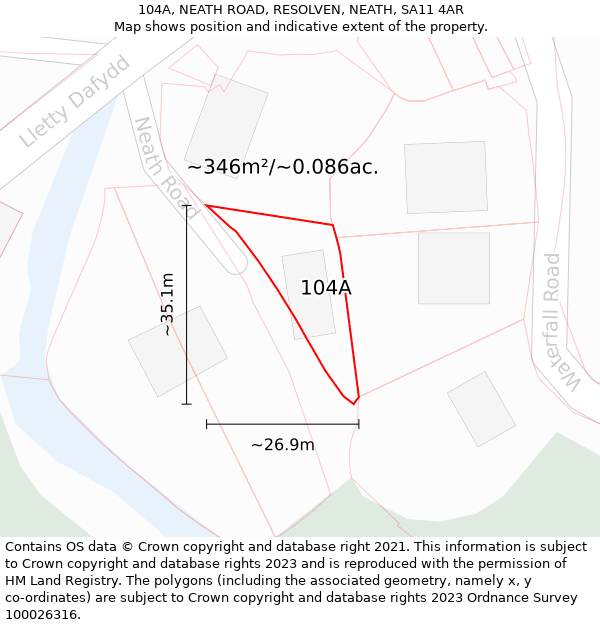 104A, NEATH ROAD, RESOLVEN, NEATH, SA11 4AR: Plot and title map