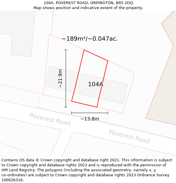 104A, POVEREST ROAD, ORPINGTON, BR5 2DQ: Plot and title map