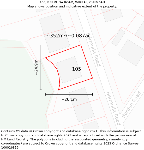 105, BERMUDA ROAD, WIRRAL, CH46 6AU: Plot and title map