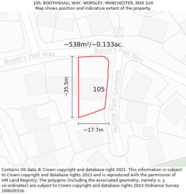 105, BOOTHSHALL WAY, WORSLEY, MANCHESTER, M28 1UX: Plot and title map