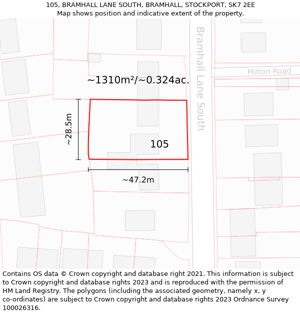 105, BRAMHALL LANE SOUTH, BRAMHALL, STOCKPORT, SK7 2EE: Plot and title map