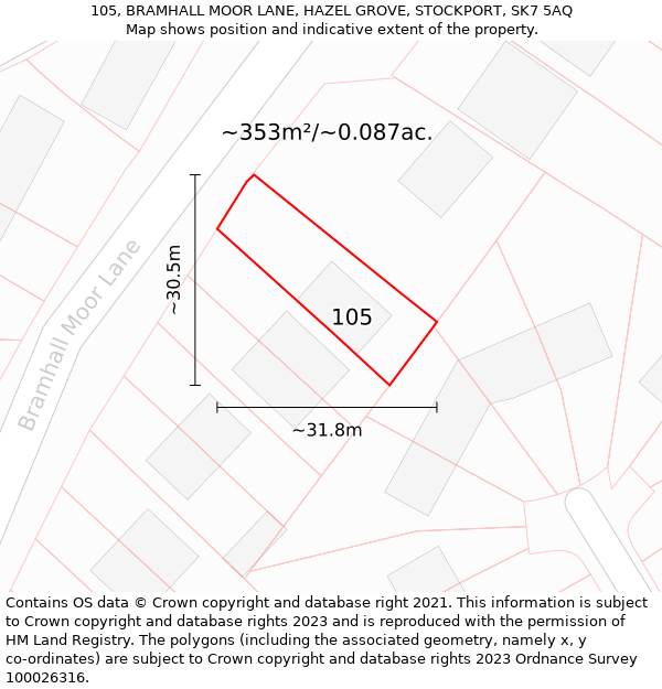 105, BRAMHALL MOOR LANE, HAZEL GROVE, STOCKPORT, SK7 5AQ: Plot and title map