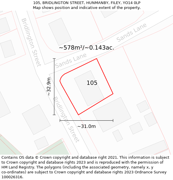 105, BRIDLINGTON STREET, HUNMANBY, FILEY, YO14 0LP: Plot and title map