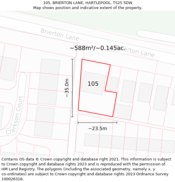 105, BRIERTON LANE, HARTLEPOOL, TS25 5DW: Plot and title map