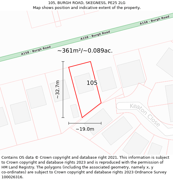 105, BURGH ROAD, SKEGNESS, PE25 2LG: Plot and title map