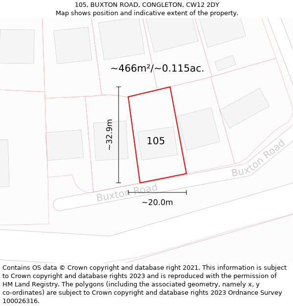 105, BUXTON ROAD, CONGLETON, CW12 2DY: Plot and title map