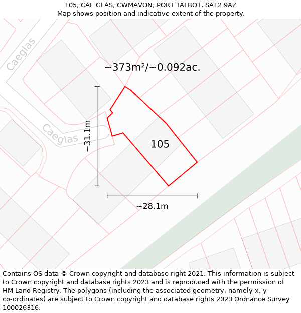 105, CAE GLAS, CWMAVON, PORT TALBOT, SA12 9AZ: Plot and title map