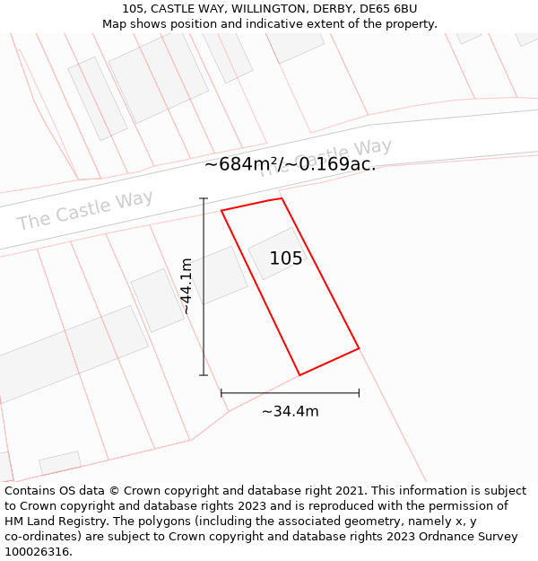 105, CASTLE WAY, WILLINGTON, DERBY, DE65 6BU: Plot and title map