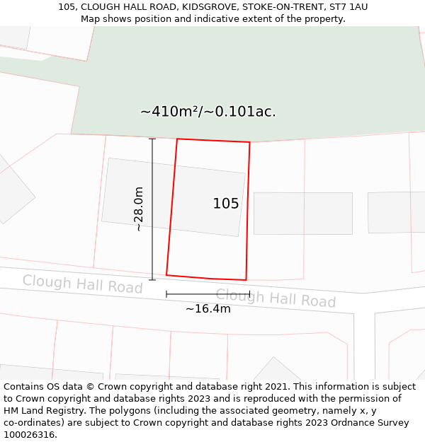 105, CLOUGH HALL ROAD, KIDSGROVE, STOKE-ON-TRENT, ST7 1AU: Plot and title map
