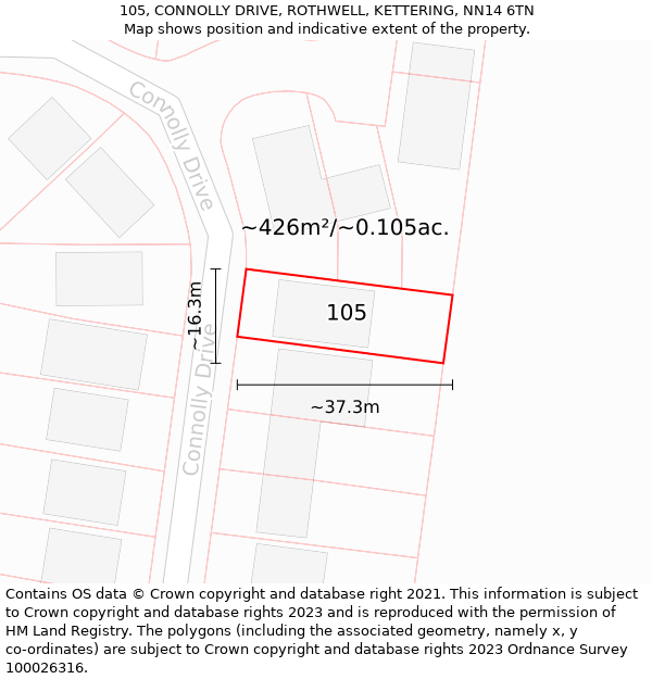 105, CONNOLLY DRIVE, ROTHWELL, KETTERING, NN14 6TN: Plot and title map